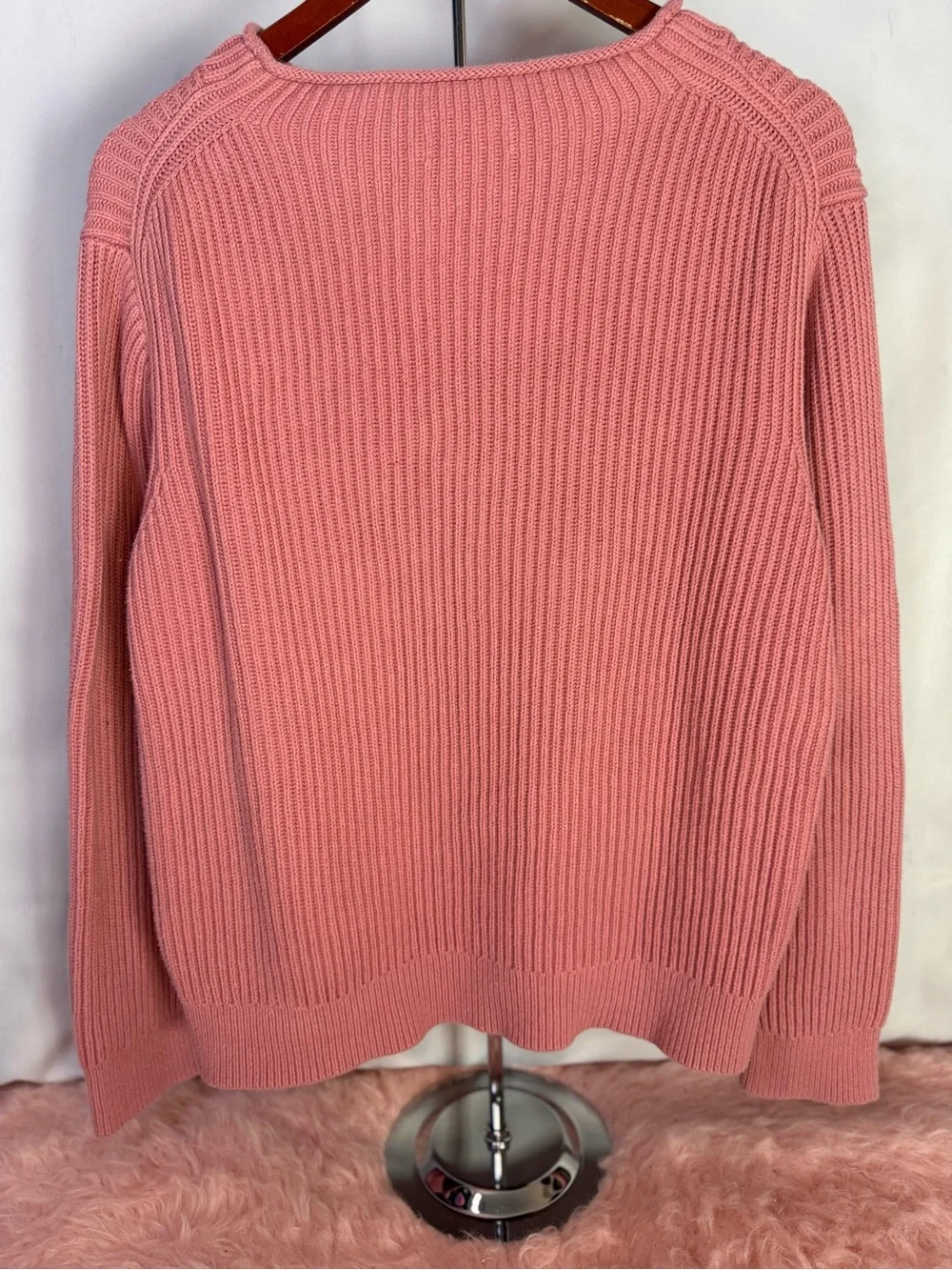 J Crew - 100% Cotton Classic Crewneck Ribbed Pink/Salmon Sweater - Size XL